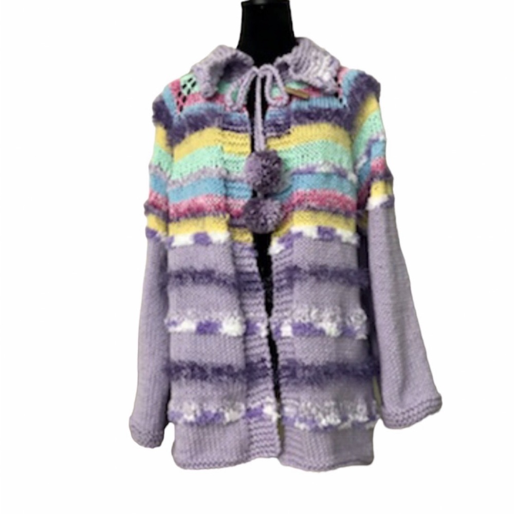 Hand knitted ,Colorful Striped Knit Cardigan